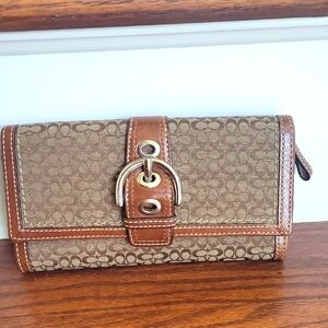 COACH SOHO mini signature slim wallet silver/khaki/toffee